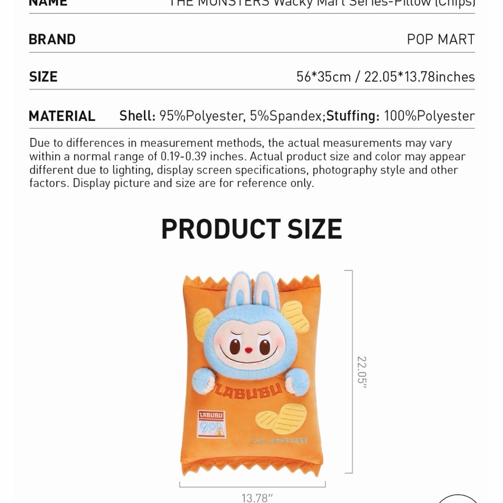 Labubu The Monsters WaCkY MaRt - CHIPS PILLOW - Picture 5 of 5